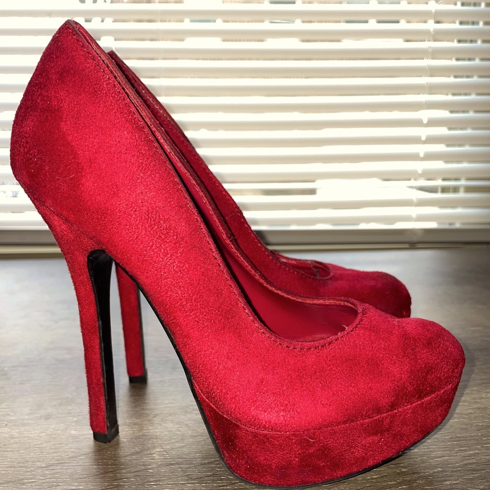 Ruby red pumps